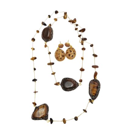 Tigers eye Chip Chain Necklace & Matching Earring Set