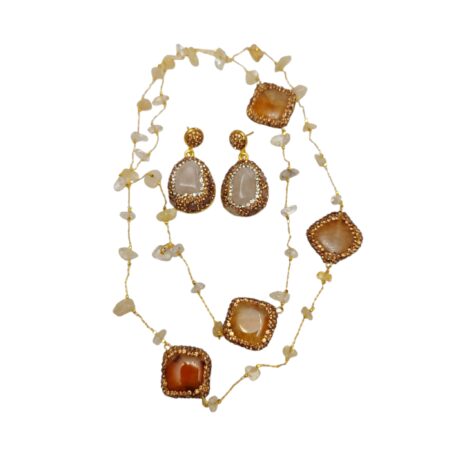 Agate with assorted Chip Chain Necklace & Earring Set