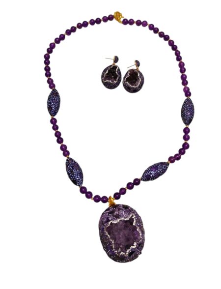 Amethyst necklace and drop stud earrings set