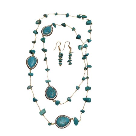 Blue howlite Chip Chain Necklace & Matching Earring Set