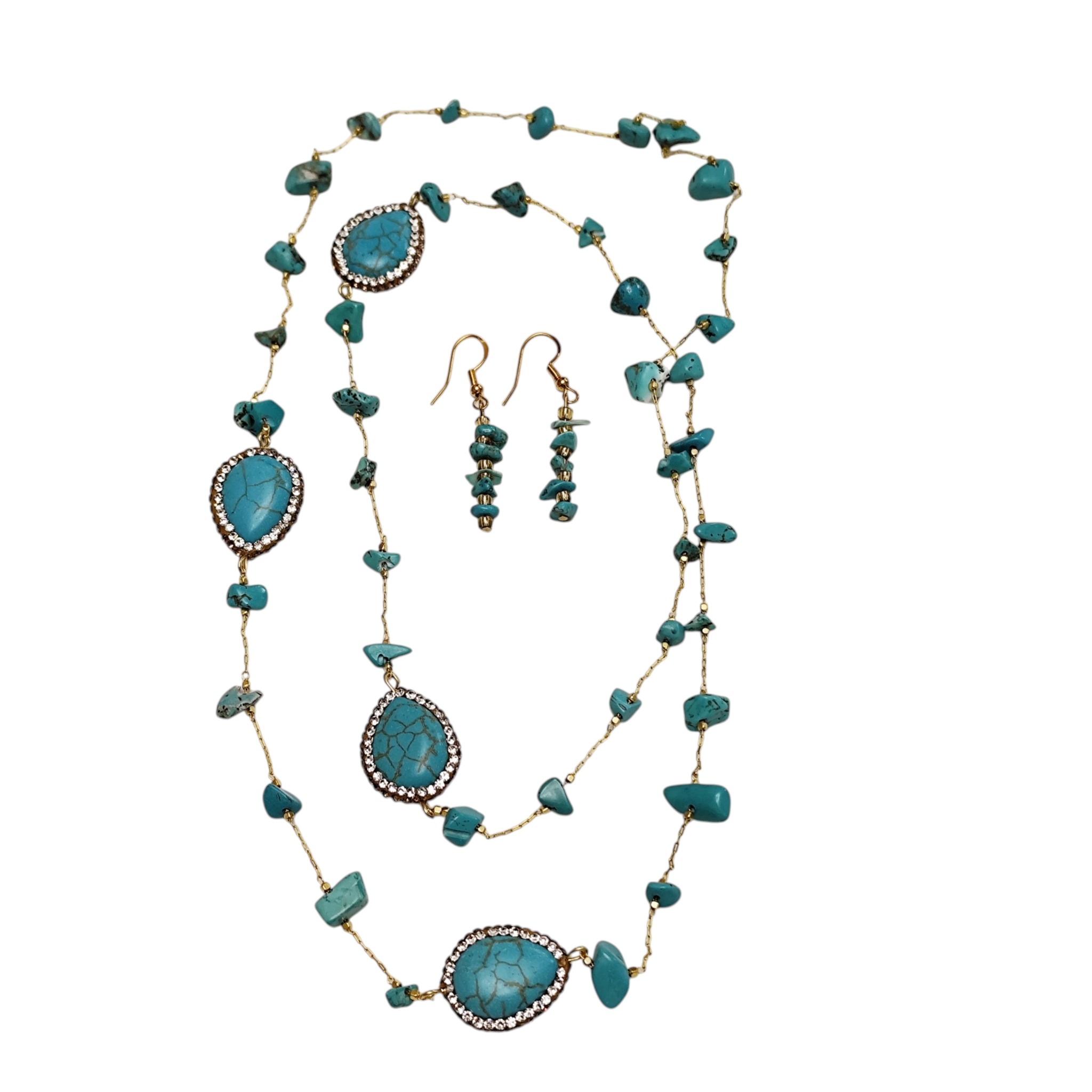 Blue howlite Chip Chain Necklace & Matching Earring Set