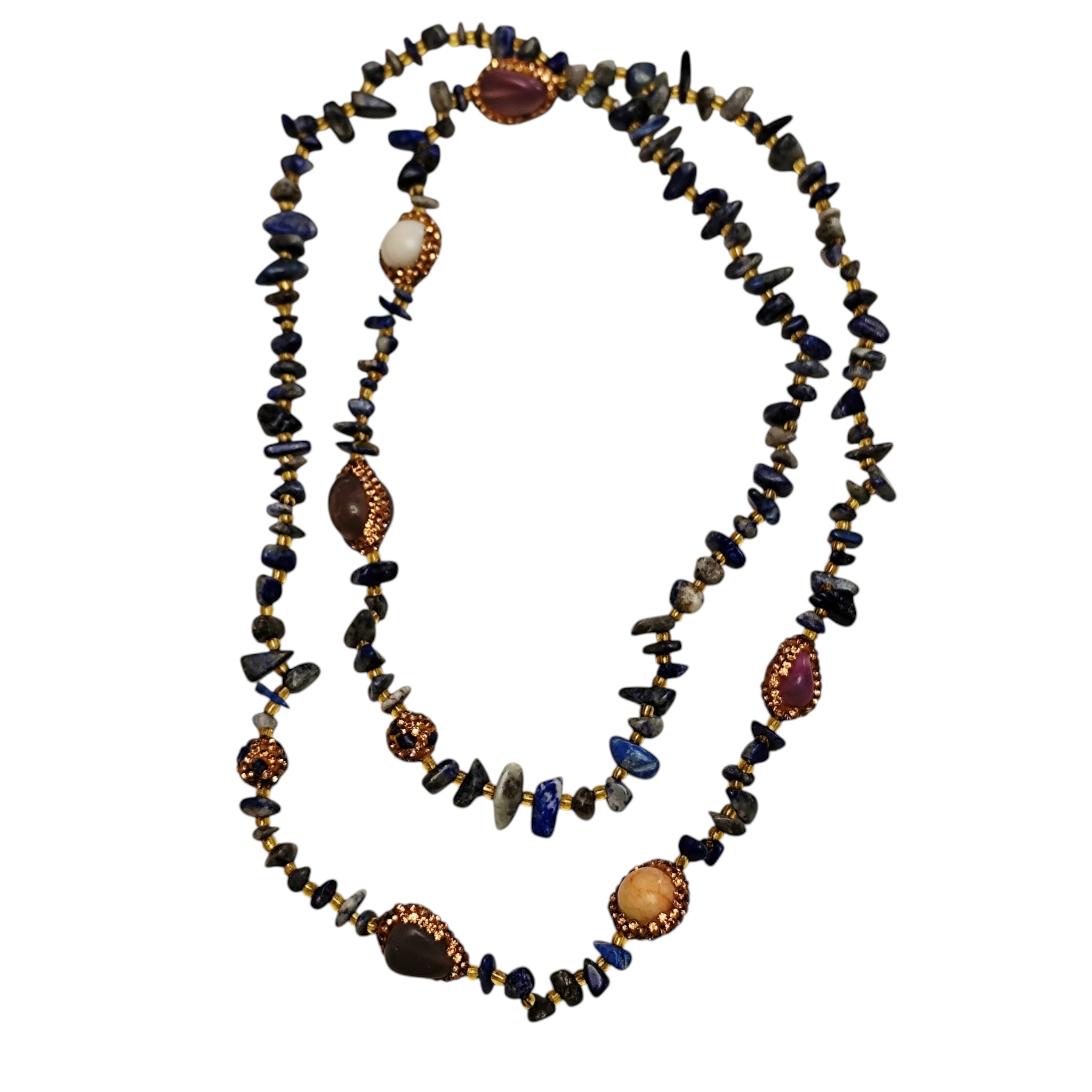 Lapis lazuli Chip Necklace with agate tumbled stone beads