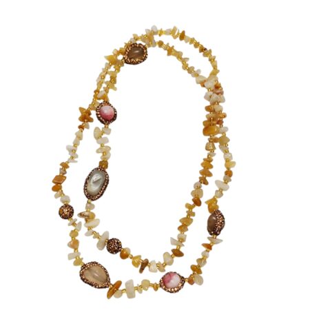 Yellow jasper Chip Necklace with agate tumbled stone beads
