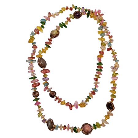 Colorful quartz Chip Necklace with agate tumbled stone beads