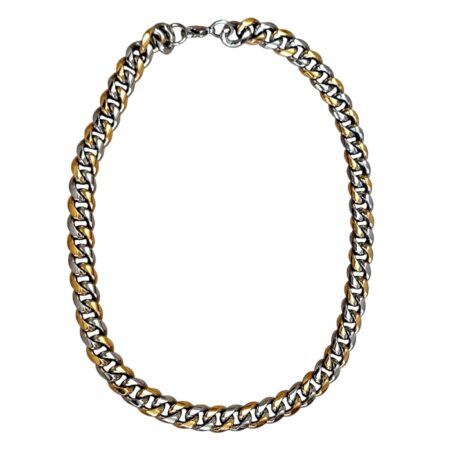 Gold and Silver Curb Chain with clasp, Stainless steel, 14mm wide, 60cm