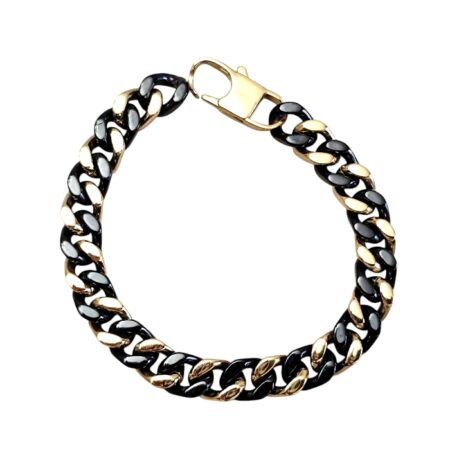 Curb chain stainless-steel bracelet, 21 cm long, Black and Gold