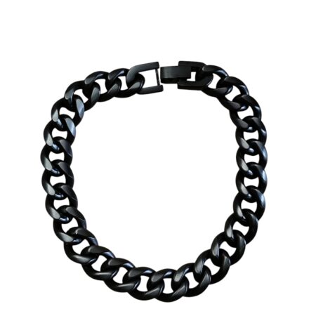 Curb chain stainless-steel bracelet, 21 cm long, black