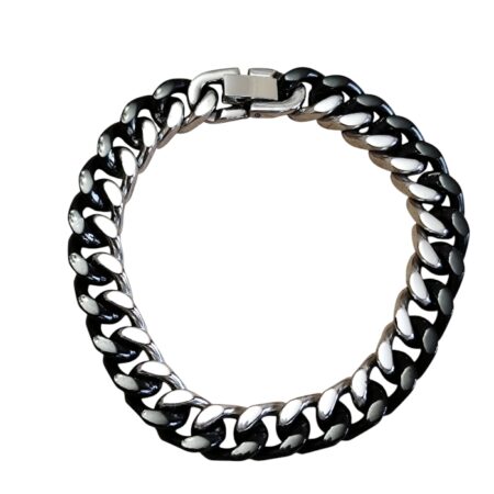Curb chain stainless-steel bracelet, 21 cm long, black and silver
