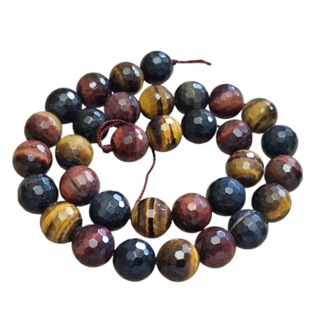 Multi-color Faceted Tigers Eye 12mm bead string, 39cm
