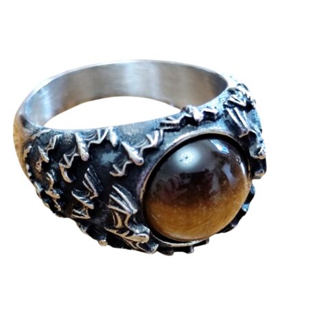 Stainless Steel Tigers Eye ring in sizes 8 to 12
