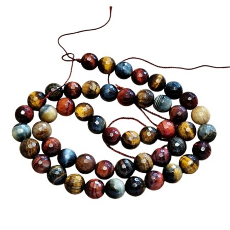 Multi-color Faceted Tigers Eye 8mm bead string, 39cm