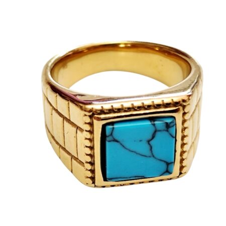 Stainless steel ring, size 6-13, Mens ring with blue stone, Gold