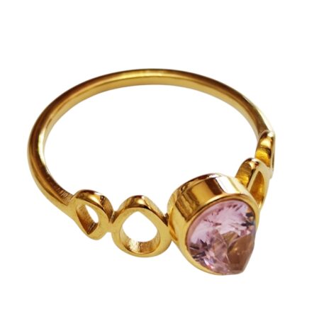 Stainless steel ring, size 6-13, Pink CZ Teardrop Ring, Gold
