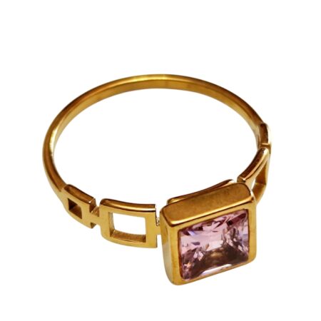Stainless steel ring, size 6-13, Geometric Pink CZ Ring, Gold