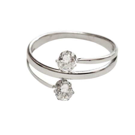 Stainless steel ring, size 6-13, Silver, Double stone