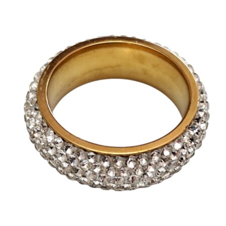 Elegant Stainless Steel Multi-Row Crystal Pave Statement Ring size 6-13, Gold