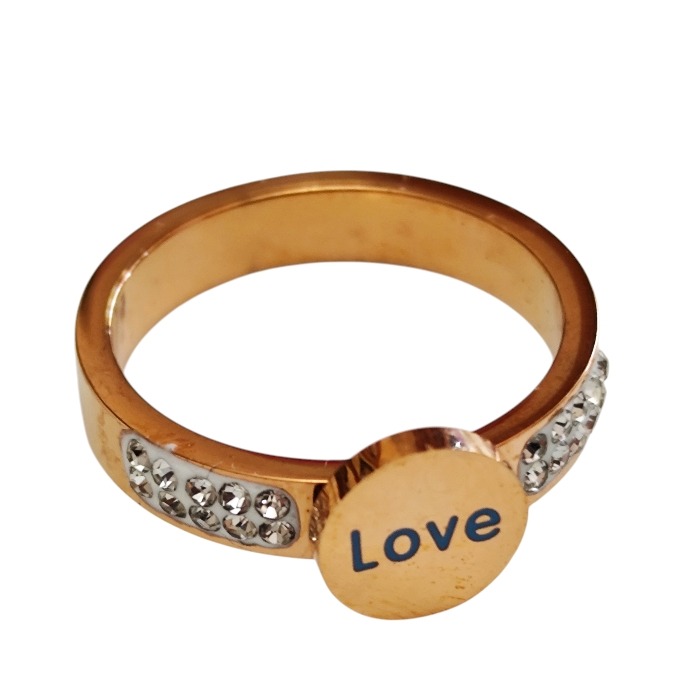Stainless steel ring, size 6-13, "Love" Disc Ring, Rose Gold