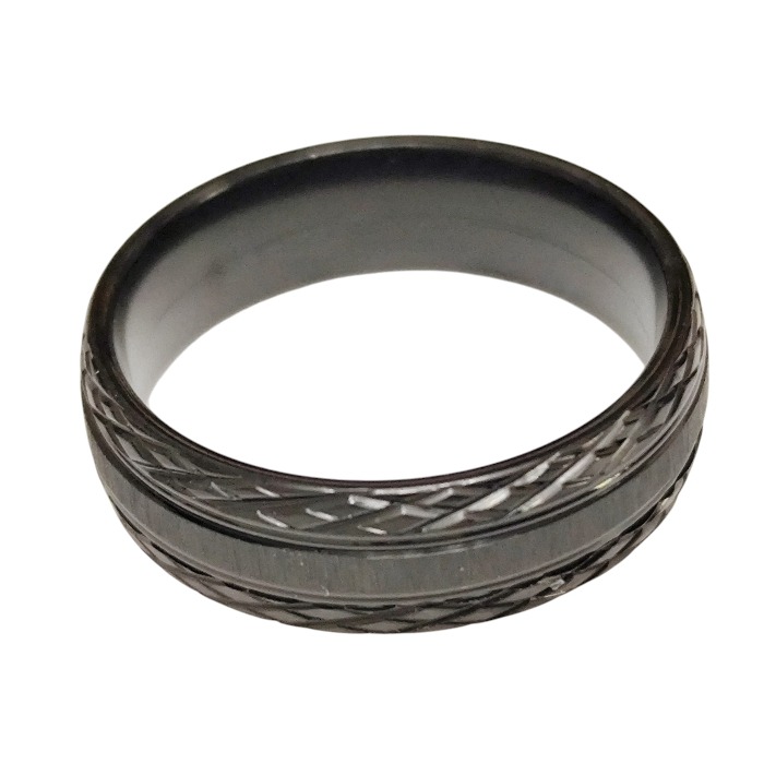 Black Stainless steel ring, size 6-13, Criss cross Design