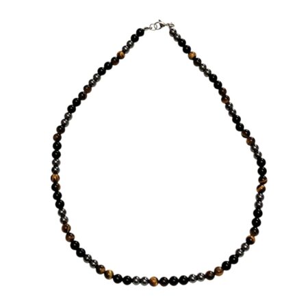 Men’s Tiger’s Eye, Black Onyx, and Metallic Hematite Beaded Necklace