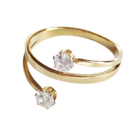 Stainless steel ring, size 6-13, 2 CZ stones, gold