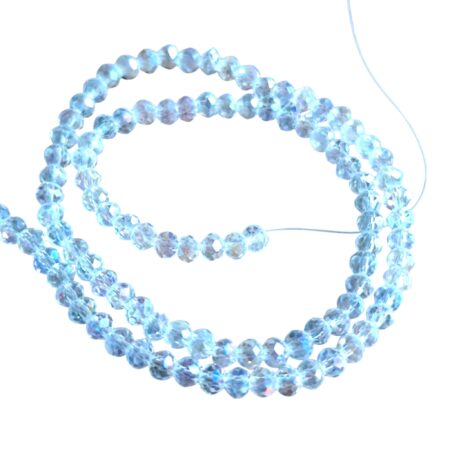 Glass bead string, faceted, Round, 3mm, Clear