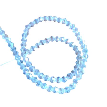 Glass bead string, faceted, Biconne, 4mm, Clear