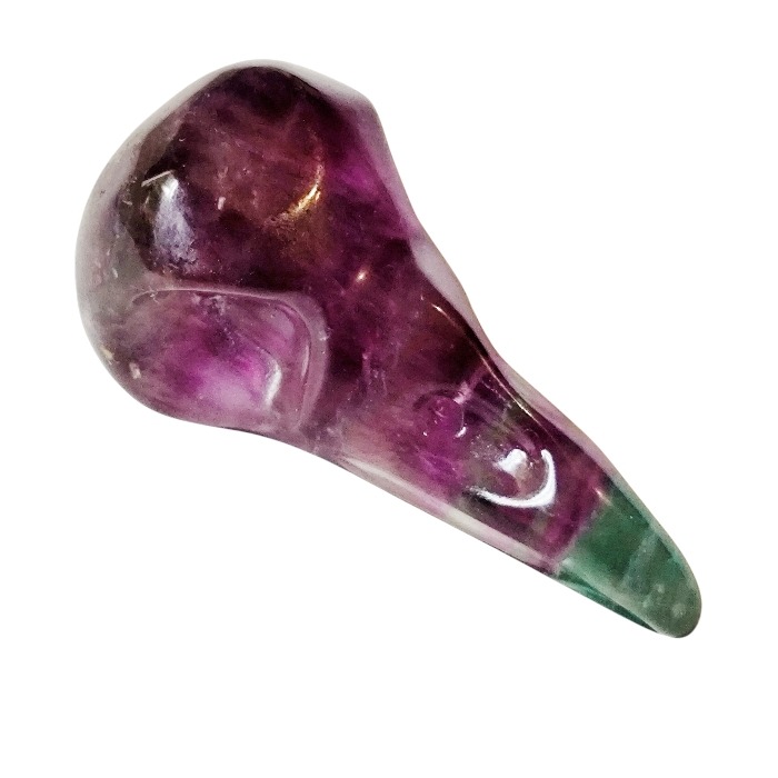 Carved Rainbow Fluorite Bird Skull Pendant, 45mm