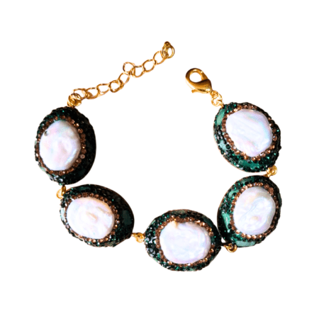 Green Decorative Baroque pearl bracelet, 18.6cm +5cm extension chain