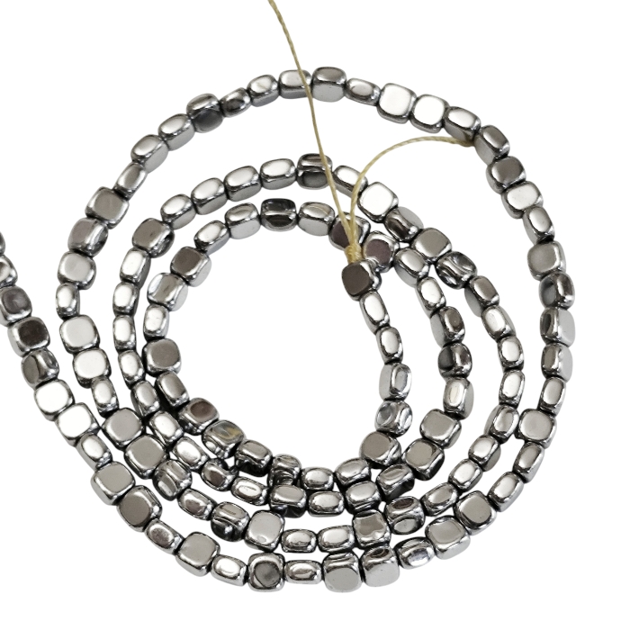 Metallic silver Hematite Cubic Bead Strand – 3.3mm (40cm)