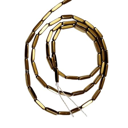 Polished Gold Hematite 2x8mm Rectangle Tube / Bar Beads (40cm Strand)