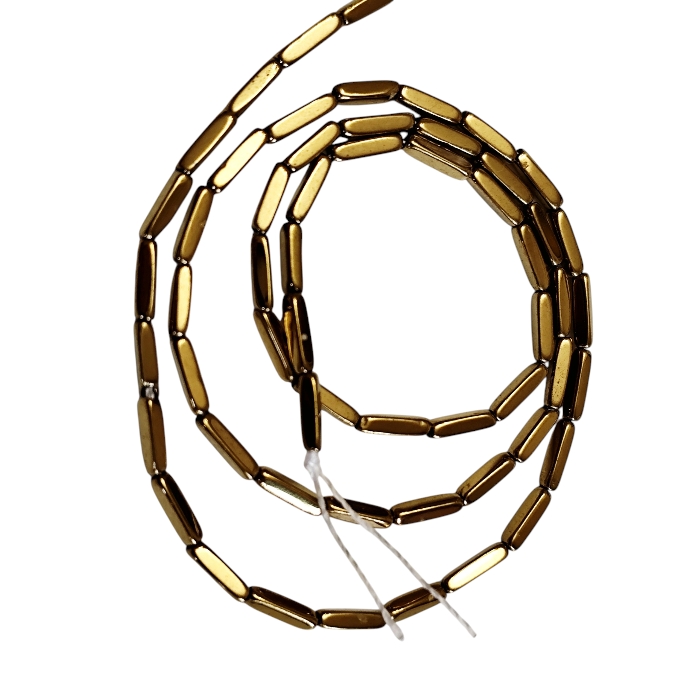 Polished Gold Hematite 2x8mm Rectangle Tube / Bar Beads (40cm Strand)