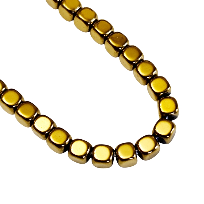 Metallic Gold Hematite Cubic Bead Strand – 3.3mm (40cm) - Image 2