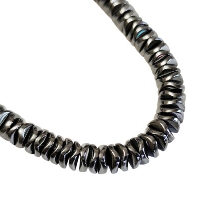 Metallic Gunmetal Hematite Starburst / Corrugated Disc Strand – 6mm (40cm)