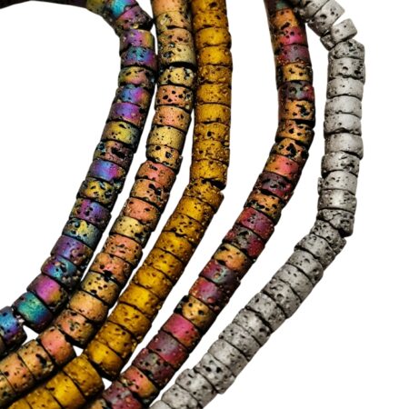 Volcanic Textured Matte Electroplated Hematite Disc Heishi Bead Strands (4mm)