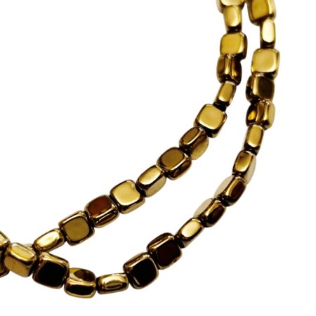 Metallic Gold Electroplated Flat Square Bead Strand (4mm)