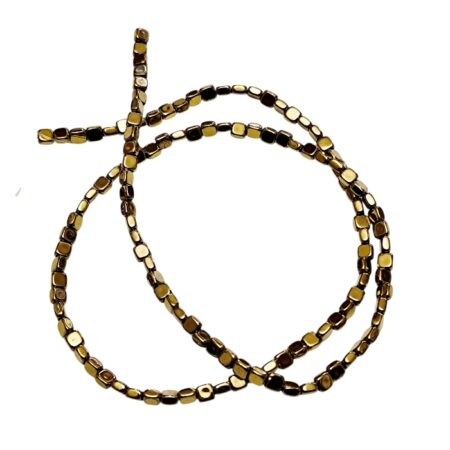 Metallic Gold Electroplated Hematite Micro Square Bead Strand (3mm)