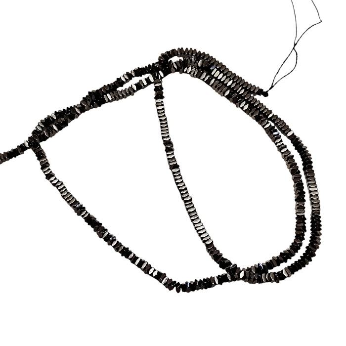 Polished Gunmetal Hematite Micro Diamond/Bicone Spacer Bead Strand (2mm) - Image 2