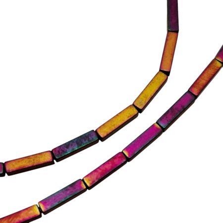 Rainbow Copper Electroplated Hematite Slim Rectangle Tube Bead Strand (8mm)