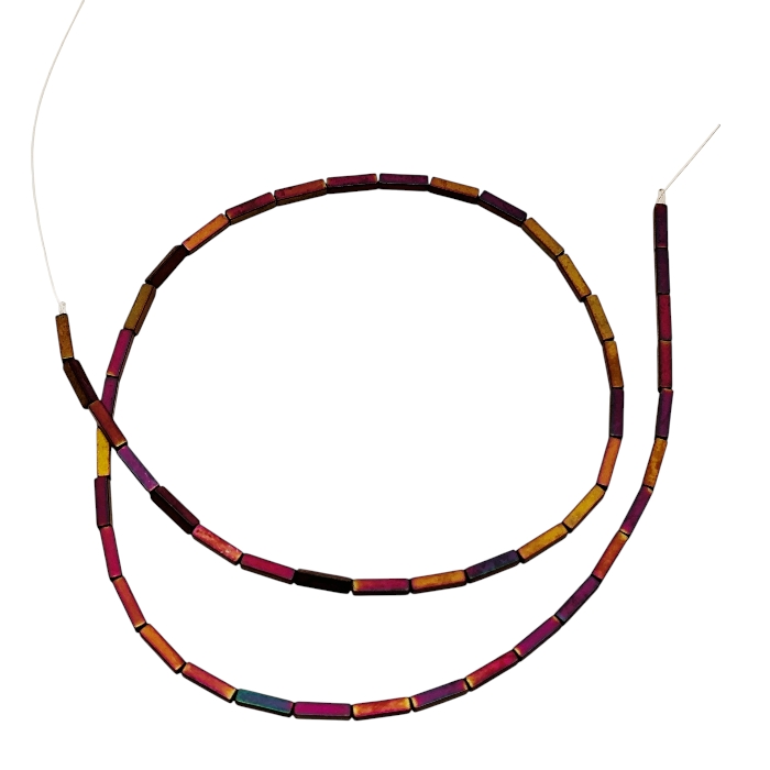Rainbow Copper Electroplated Hematite Slim Rectangle Tube Bead Strand (8mm) - Image 2