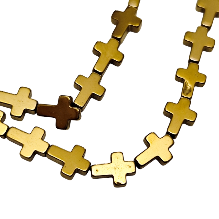 Metallic Gold Hematite Cross Bead Strand - Image 2