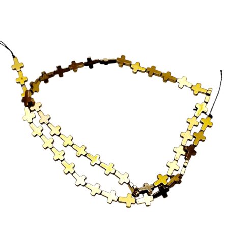Metallic Gold Hematite Cross Bead Strand