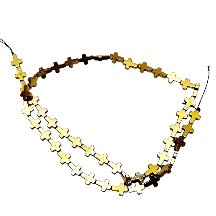 Metallic Gold Hematite Cross Bead Strand