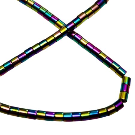 Rainbow Electroplated Micro Hematite Cylinder Bead Strand, 2mm