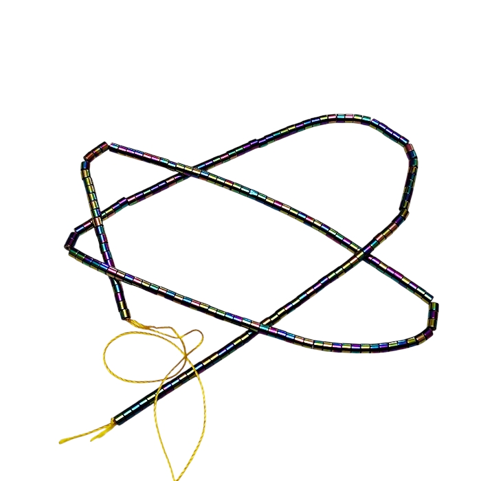 Rainbow Electroplated Micro Hematite Cylinder Bead Strand, 2mm - Image 2