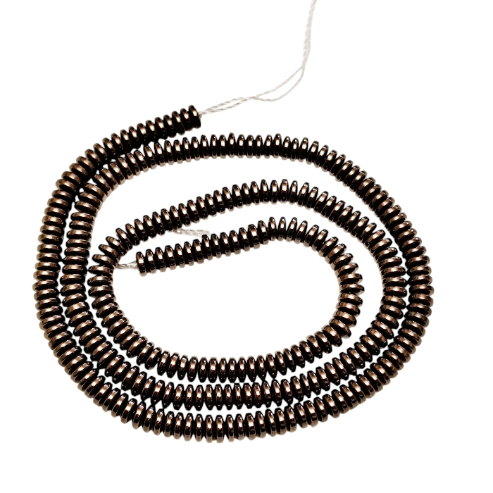 Metallic Dark brown Electroplated Hematite Disc Heishi Bead Strand (4mm)