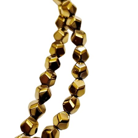 Metallic Gold Electroplated Faceted Geometric Hematite Bead Strand (5mm)