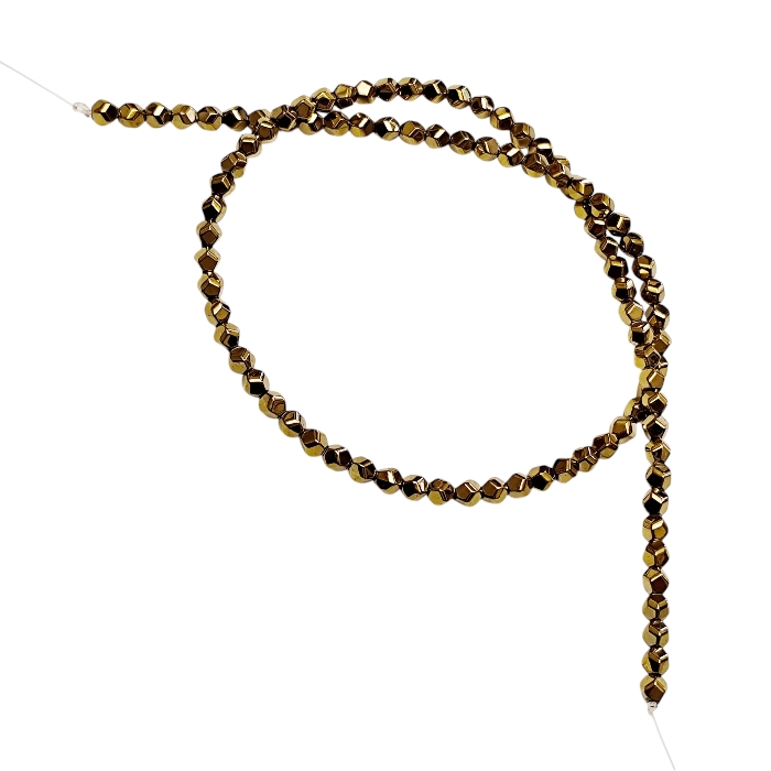 Metallic Gold Electroplated Faceted Geometric Hematite Bead Strand (5mm) - Image 2