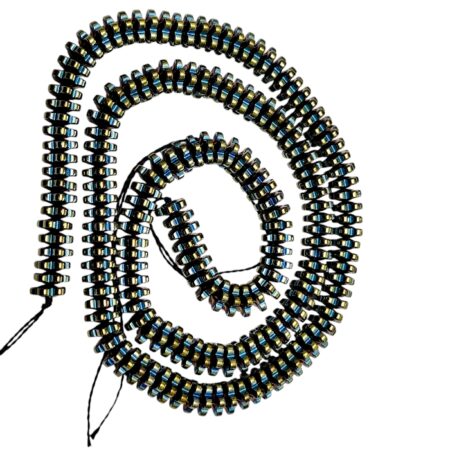 Metallic Green & Gold Electroplated Hematite Gear / flower Bead Strand (6mm)