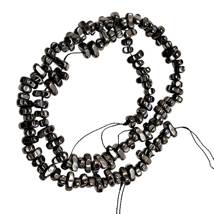 Polished Gunmetal Tumbled Hematite Pebble / Chip Bead Strand, 40 cm
