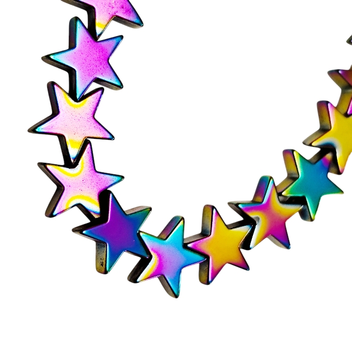Rainbow Electroplated Hematite Star Bead Strand, 10mm stars - Image 2